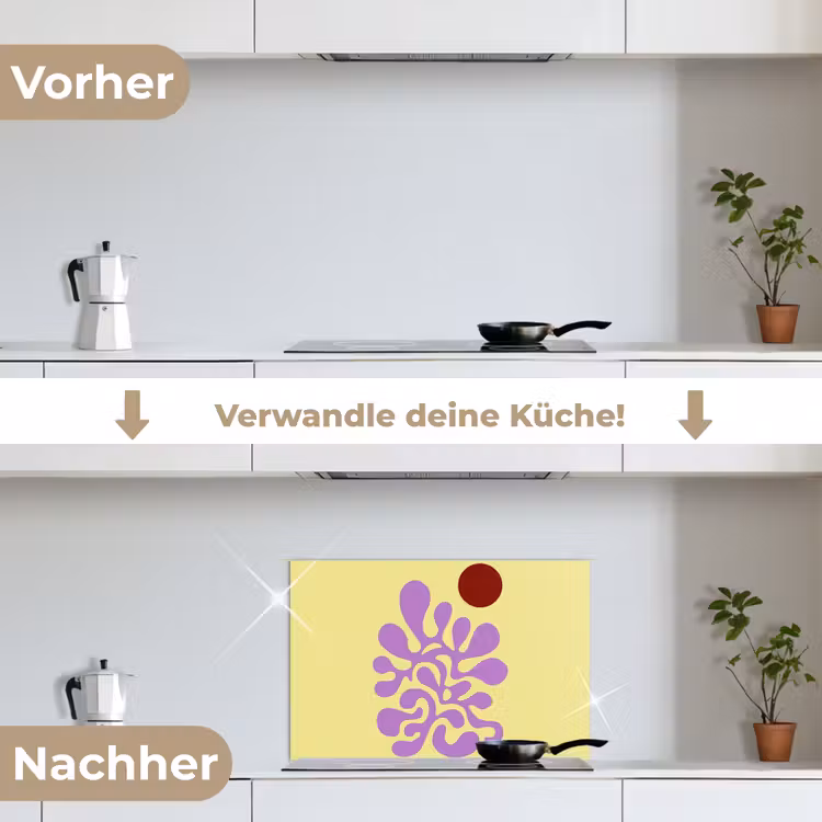 Koraal - Cirkel - Abstract - Geel keuken achterwand spatscherm klein -voor_na_DE