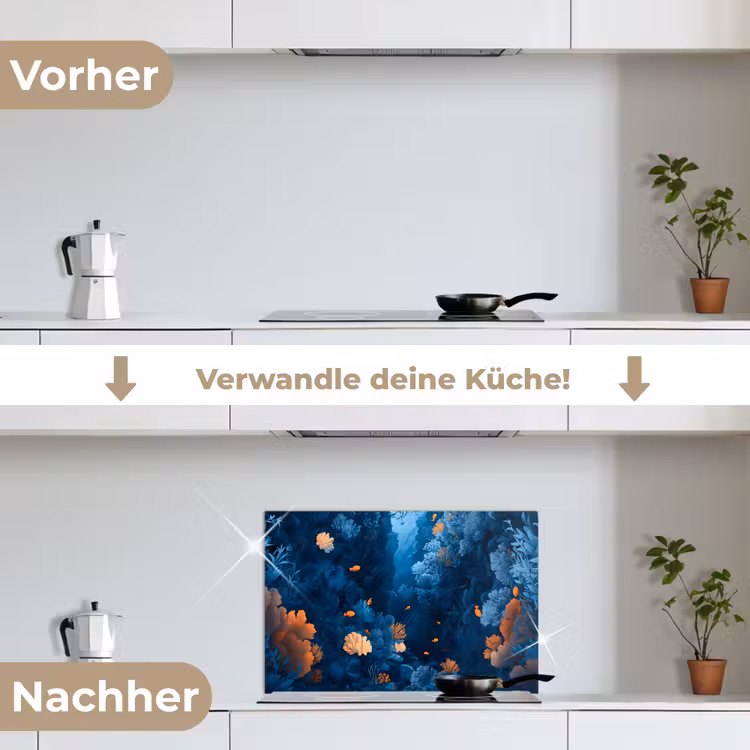 Koraalrif - Vissen - Oceaan - Blauw keuken achterwand spatscherm klein -voor_na_DE