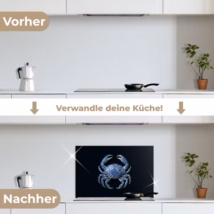 Krab - Delfts blauw - Dieren keuken achterwand spatscherm klein -voor_na_DE