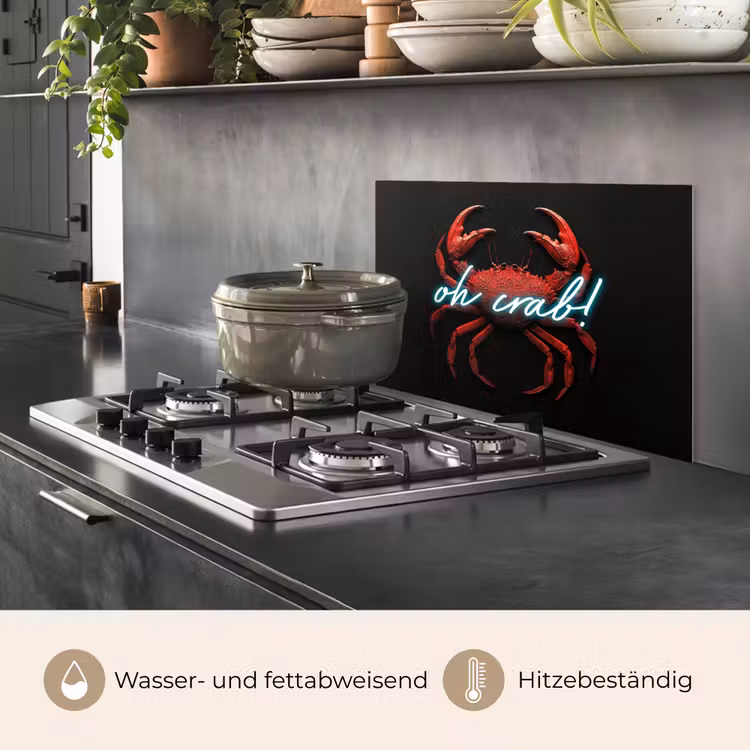 Krab - Rood - Neon - Quote keuken achterwand spatscherm klein -usp_DE