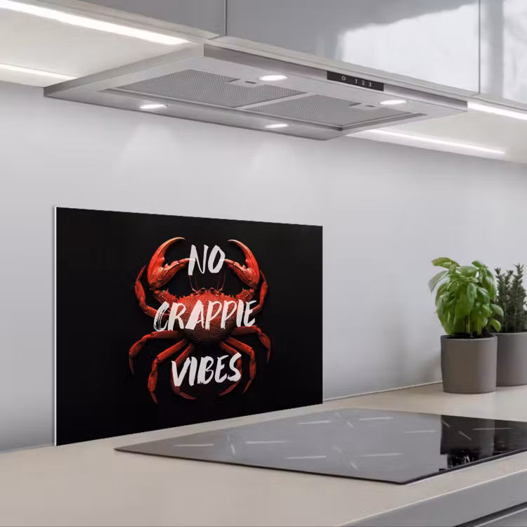 Krab - Rood - Tekst - Zwart keuken achterwand spatscherm klein -3d_schuin