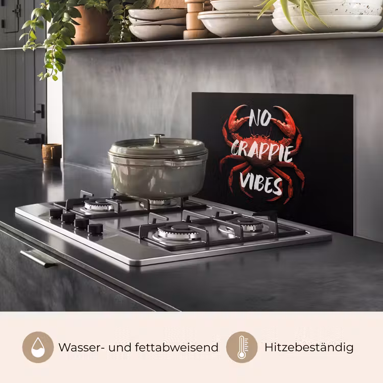 Krab - Rood - Tekst - Zwart keuken achterwand spatscherm klein -usp_DE