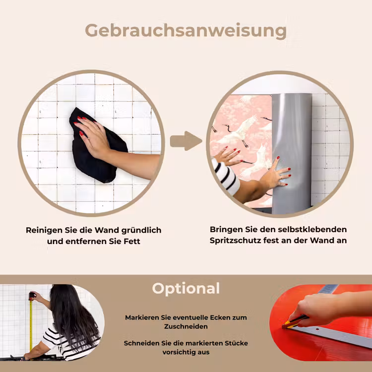 Kraanvogels - Bloesem - Roze keuken achterwand spatscherm klein 900 -gebruiksaanwijzing_DE