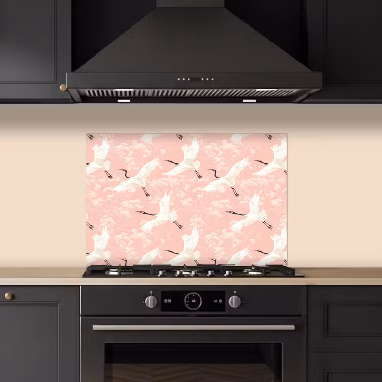 Kraanvogels - Bloesem - Roze keuken achterwand spatscherm klein 900 -sfeer1