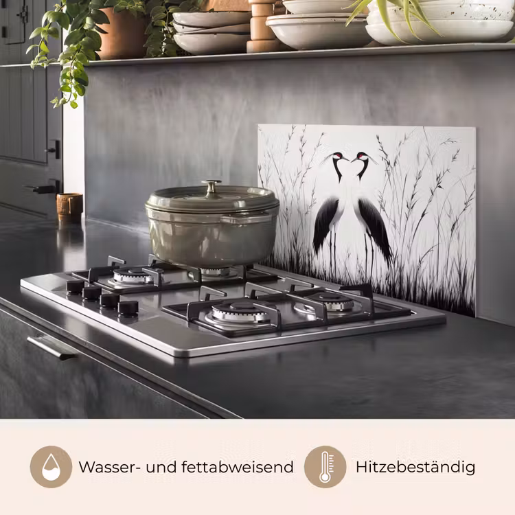 Kraanvogels - Gras - Hartvorm - Zwart keuken achterwand spatscherm klein -usp_DE