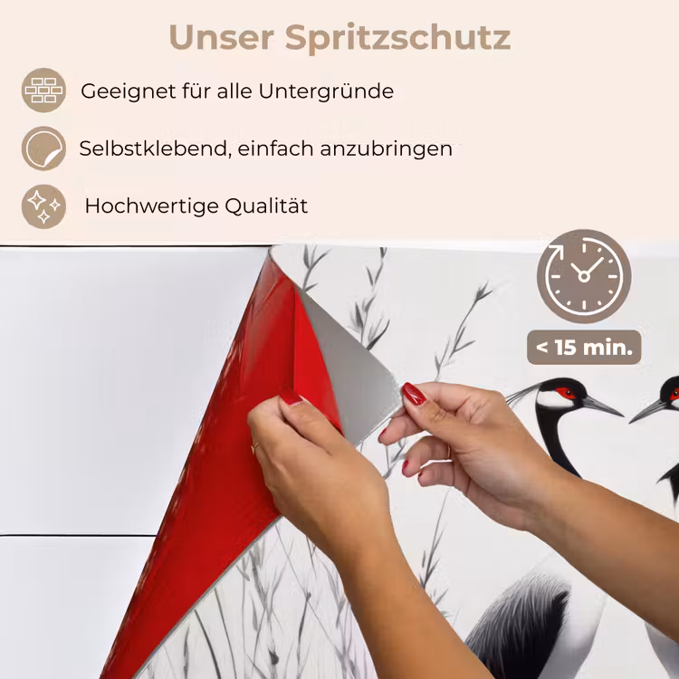 Kraanvogels - Gras - Hartvorm - Zwart keuken achterwand spatscherm klein -spatscherm_DE