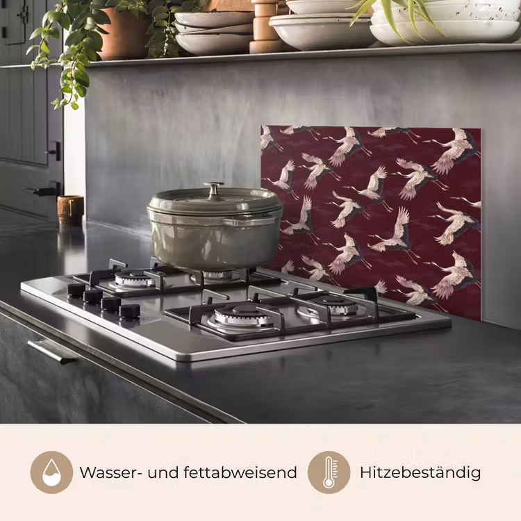 Kraanvogels - Klassiek - Bordeaux keuken achterwand spatscherm klein 900 -usp_DE