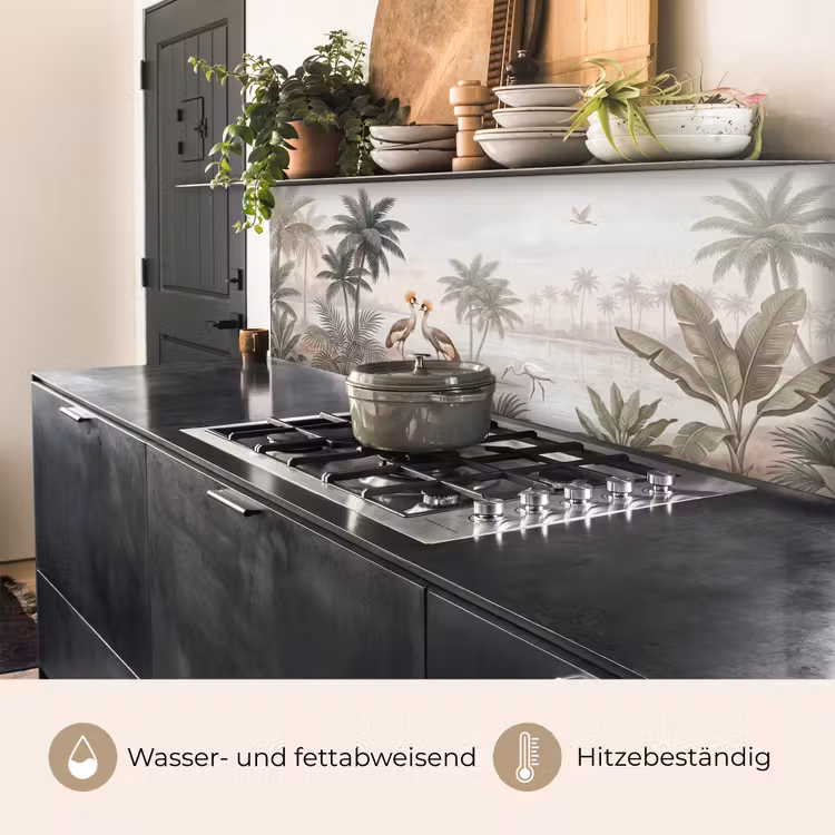 Kraanvogels - Palmbomen - Tropisch keuken achterwand 2 middel -usp_DE