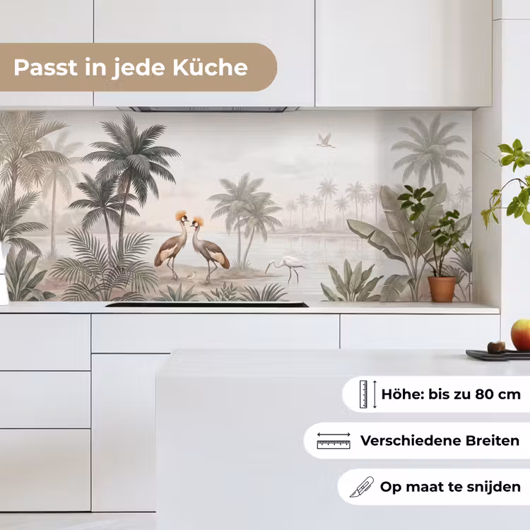 Kraanvogels - Palmbomen - Tropisch keuken achterwand 2 middel -sfeer4_DE