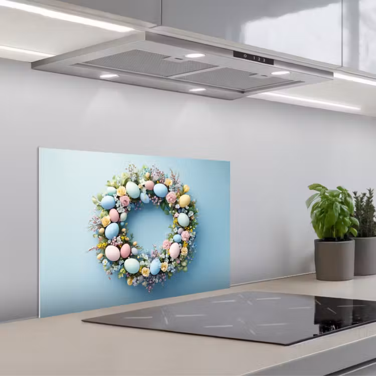 Krans - Eieren - Bloemen keuken achterwand spatscherm klein -3d_schuin