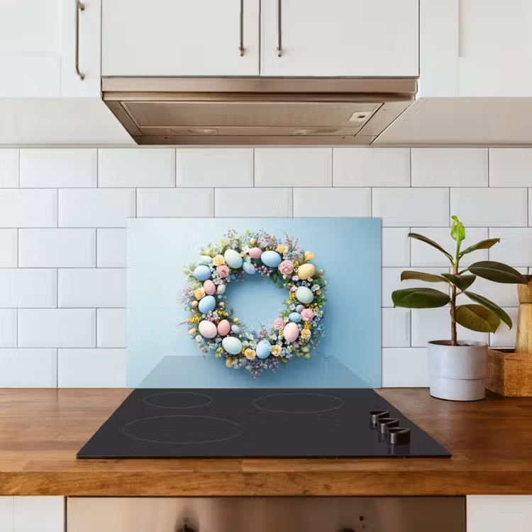 Krans - Eieren - Bloemen keuken achterwand spatscherm klein -sfeer2