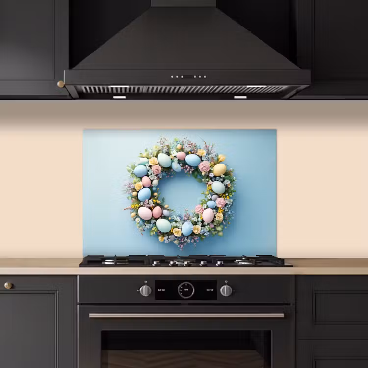 Krans - Eieren - Bloemen keuken achterwand spatscherm klein -sfeer1