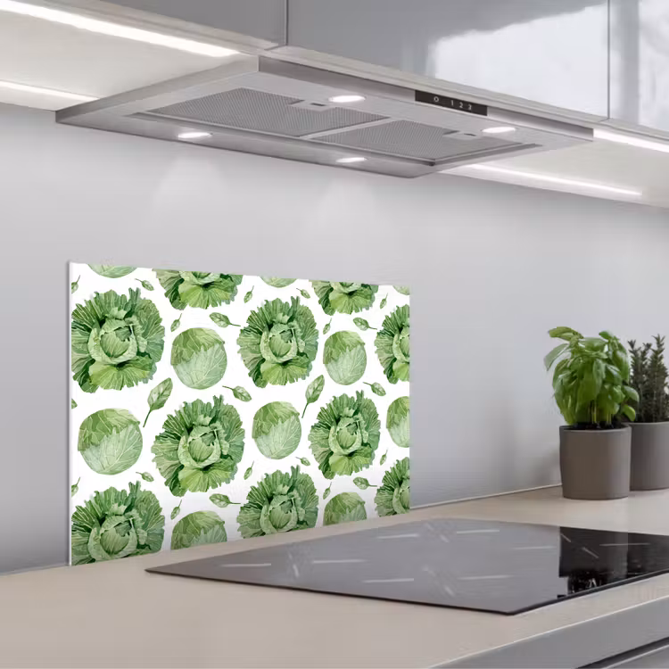 Kool - Bladgroen - Wit - Patroon keuken achterwand spatscherm klein 900 -3d_schuin
