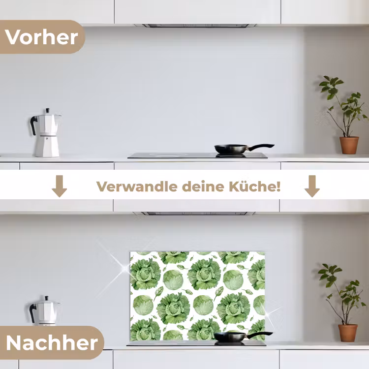 Kool - Bladgroen - Wit - Patroon keuken achterwand spatscherm klein 900 -voor_na_DE