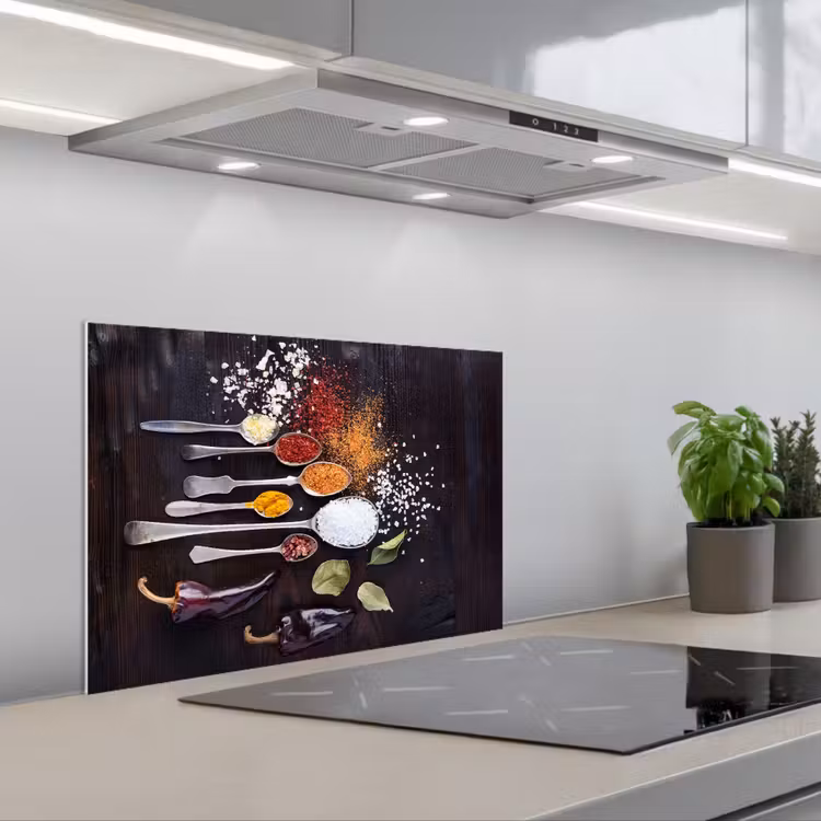 Kruiden - Lepels - Specerijen - Industrieel keuken achterwand spatscherm klein -3d_schuin
