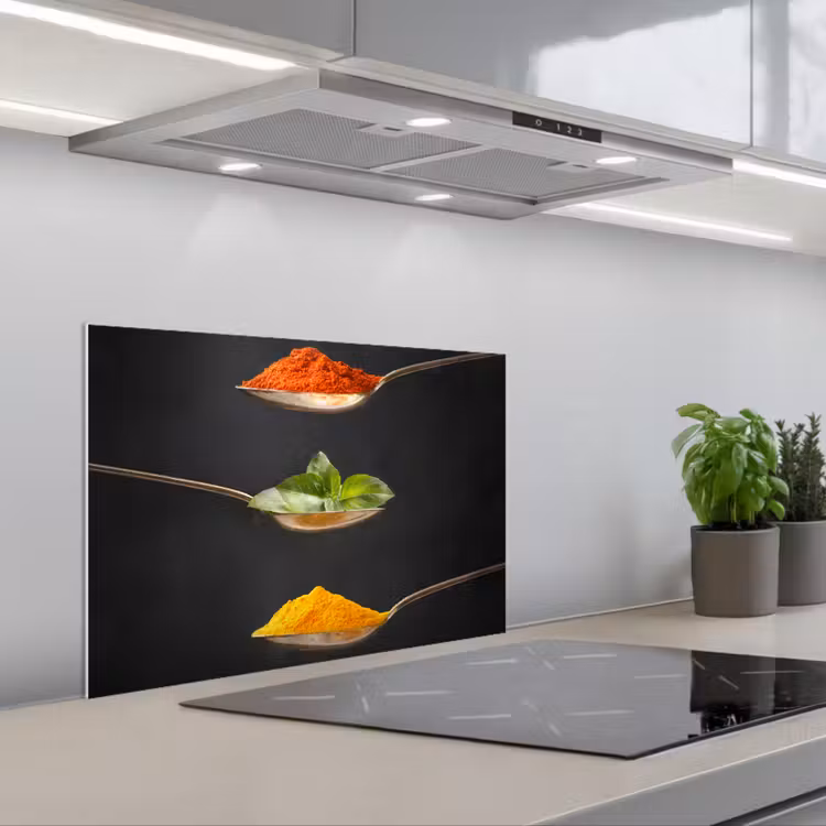 Kruiden - Lepel - Specerijen - Zwart - Italiaans keuken achterwand spatscherm klein -3d_schuin