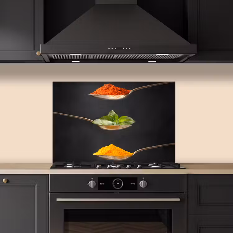 Kruiden - Lepel - Specerijen - Zwart - Italiaans keuken achterwand spatscherm klein -sfeer1