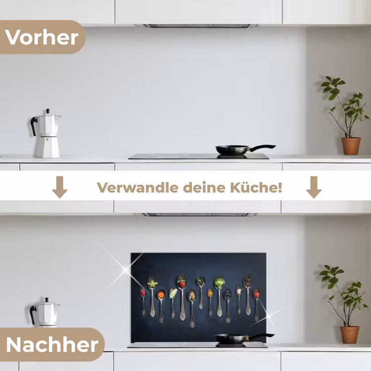 Kruiden - Lepel - Zilver - Specerijen - Industrieel keuken achterwand spatscherm klein -voor_na_DE