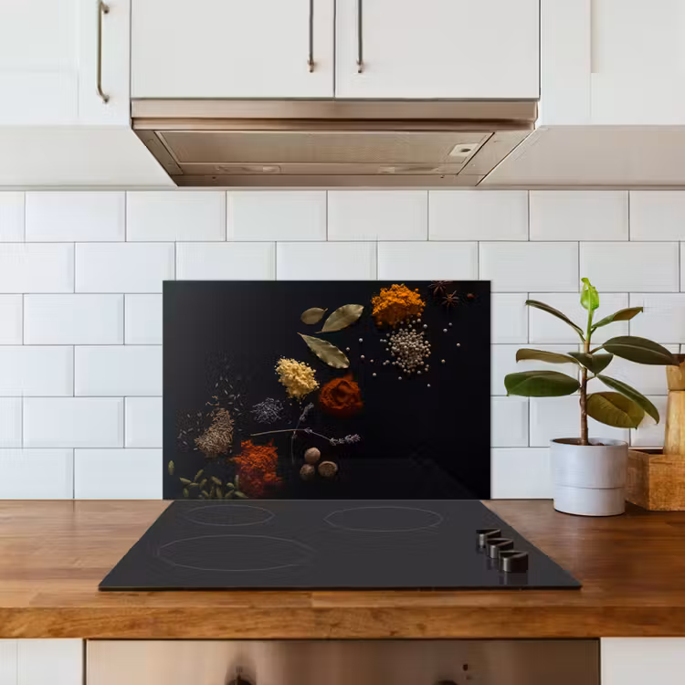 Kruiden - Zwart - Specerijen - Keuken - Koken keuken achterwand spatscherm klein -sfeer2