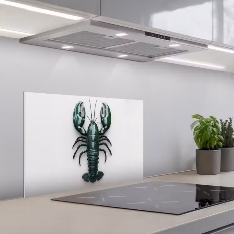 Kreeft - Glossier - Groen - Wit keuken achterwand spatscherm klein -3d_schuin