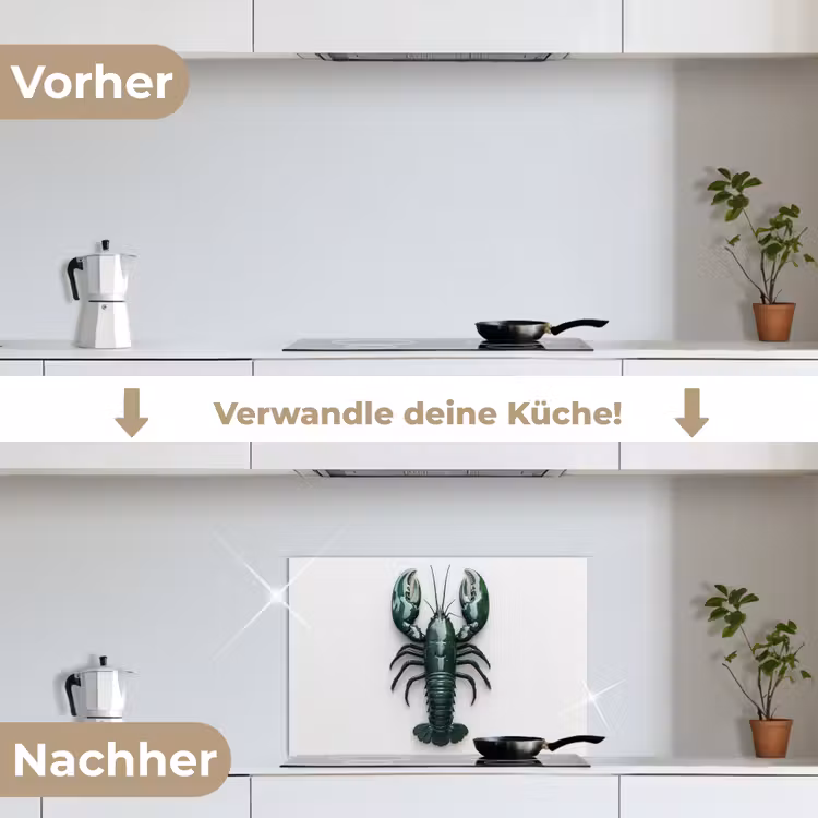 Kreeft - Glossier - Groen - Wit keuken achterwand spatscherm klein -voor_na_DE