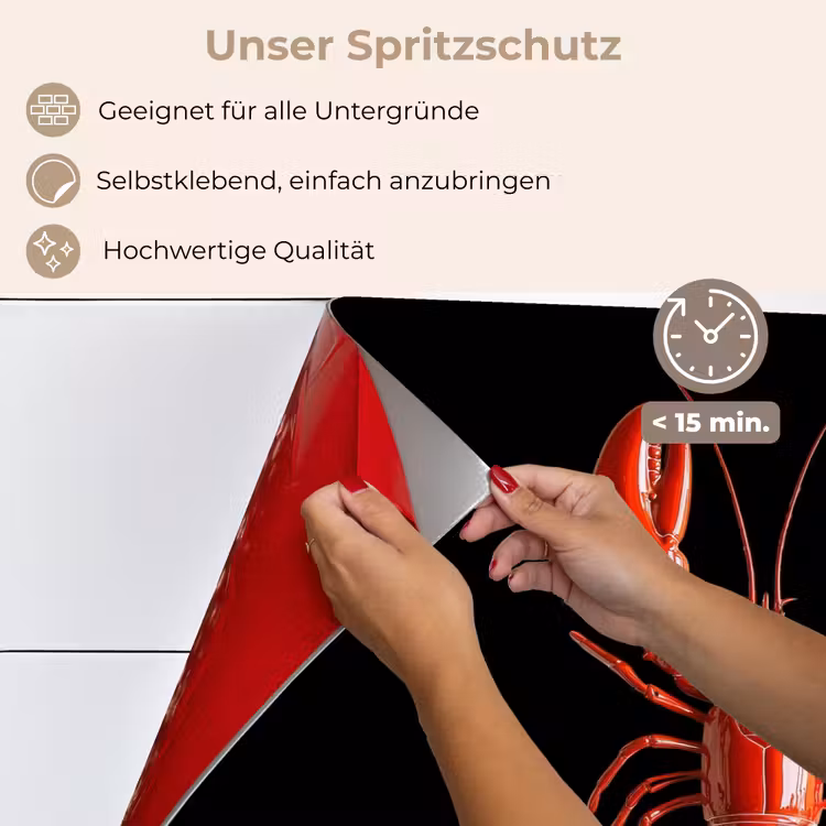 Kreeft - Glossier Rood - Zwart keuken achterwand spatscherm klein -spatscherm_DE