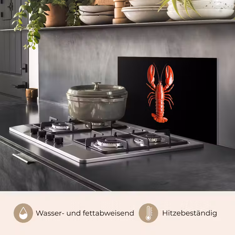 Kreeft - Glossier Rood - Zwart keuken achterwand spatscherm klein -usp_DE
