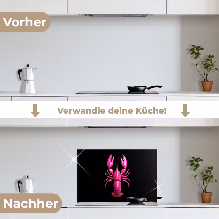 Kreeft - Felroze - Stippen - Opvallend keuken achterwand spatscherm klein -voor_na_DE