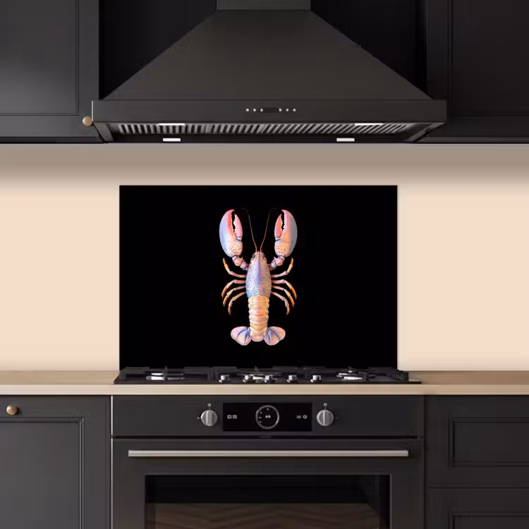 Kreeft - Roze - Zacht - Zwart keuken achterwand spatscherm klein -sfeer1