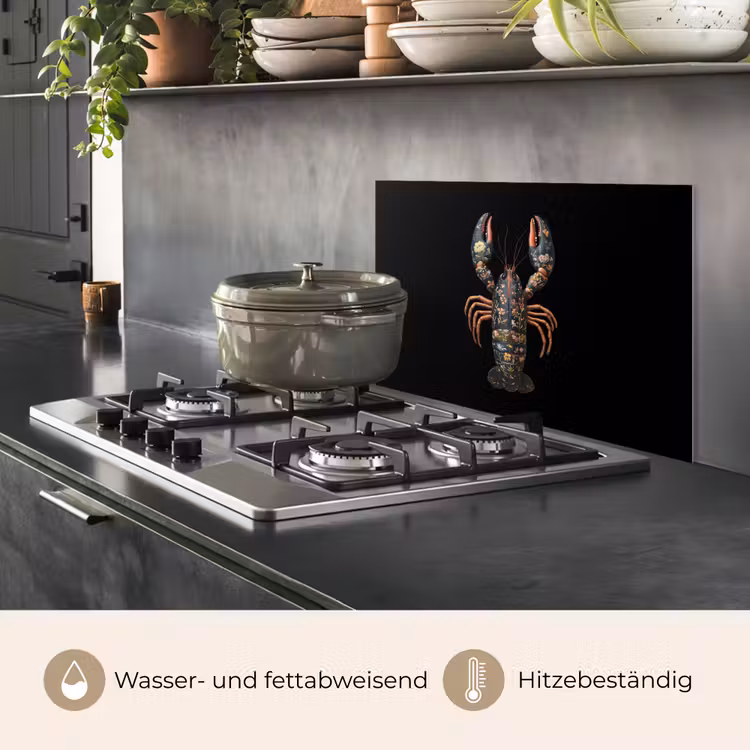Kreeft - Zwart - Bloemenpatroon - Artistiek keuken achterwand spatscherm klein -usp_DE