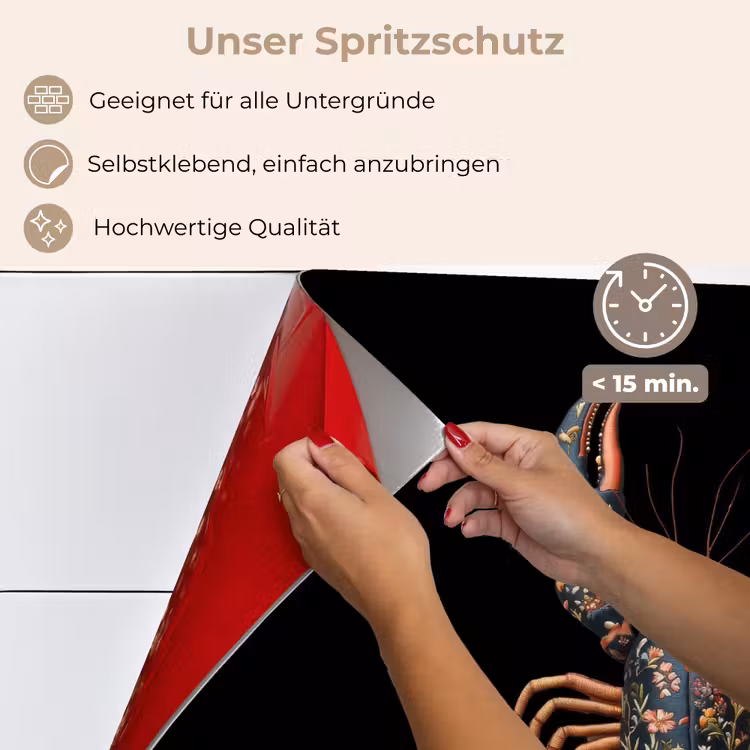 Kreeft - Zwart - Bloemenpatroon - Artistiek keuken achterwand spatscherm klein -spatscherm_DE