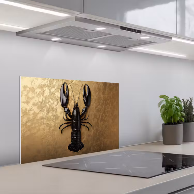 Kreeft - Zwart - Goud - Luxe keuken achterwand spatscherm klein -3d_schuin
