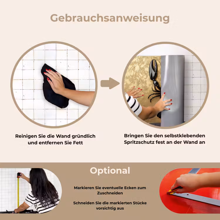 Kreeft - Zwart - Goud - Luxe keuken achterwand spatscherm klein -gebruiksaanwijzing_DE