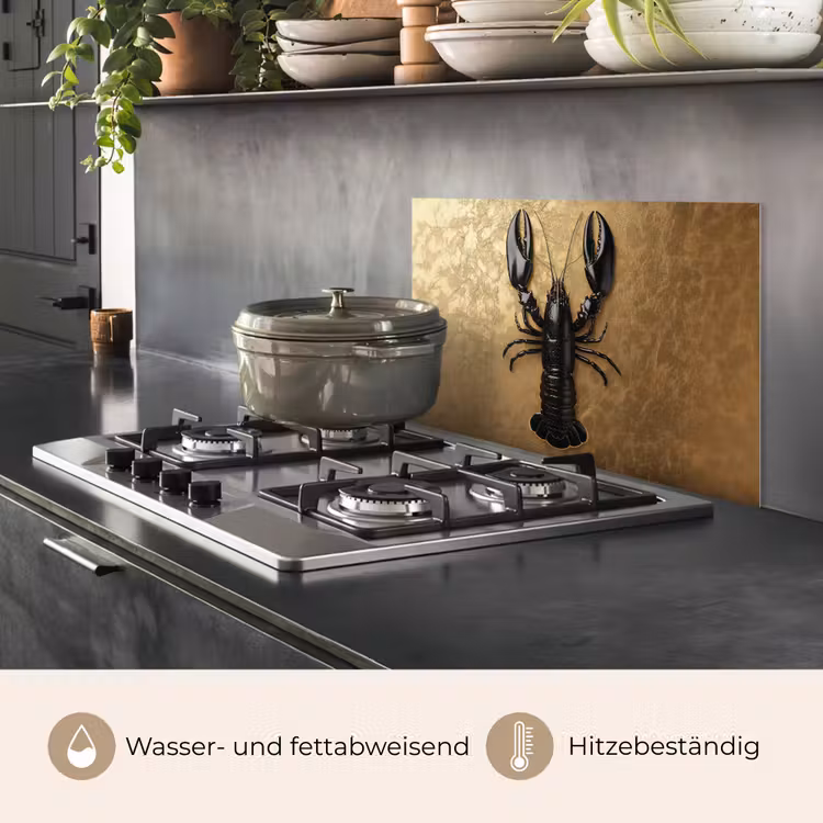 Kreeft - Zwart - Goud - Luxe keuken achterwand spatscherm klein -usp_DE