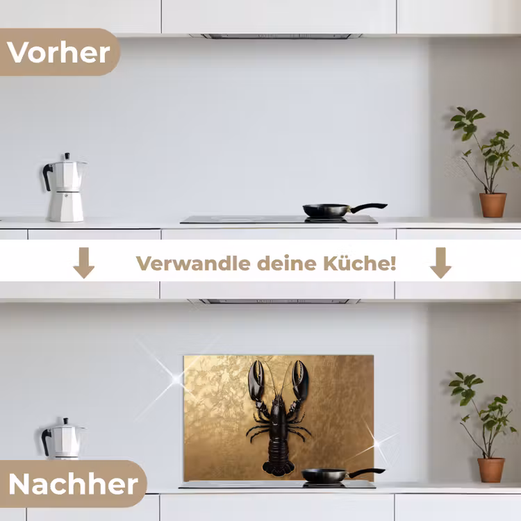 Kreeft - Zwart - Goud - Luxe keuken achterwand spatscherm klein -voor_na_DE