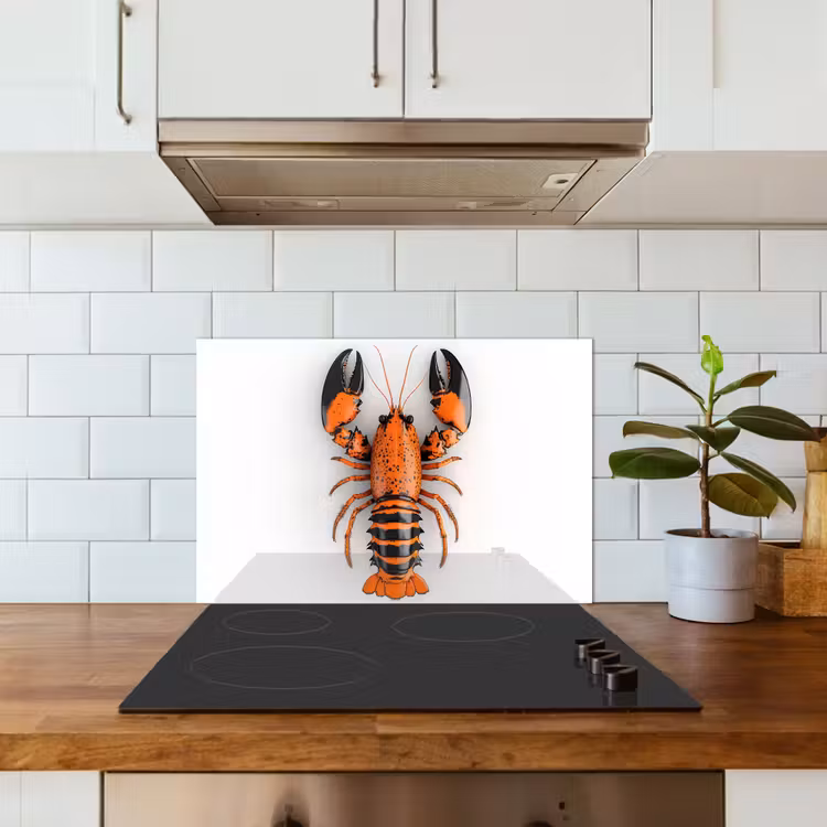 Kreeft - Zwart - Oranje - Wit - Uniek keuken achterwand spatscherm klein -sfeer2