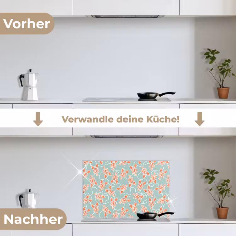 Zee - Kreeft - Groen - Oranje keuken achterwand spatscherm klein 900 -voor_na_DE