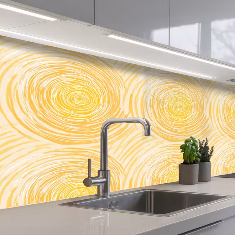 Cirkels - Abstract - Artistiek - Geel keuken achterwand 2 middel 871 -3d_schuin