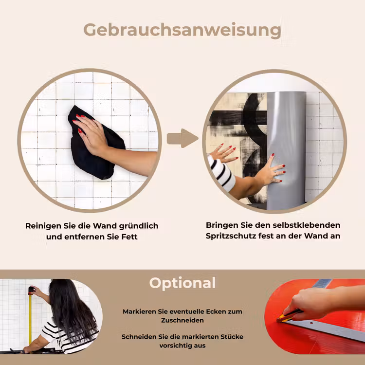 Cirkels - Balken - Zwart - Abstract keuken achterwand spatscherm klein -gebruiksaanwijzing_DE