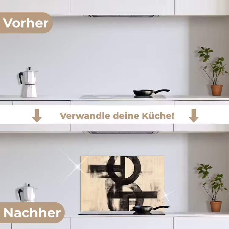 Cirkels - Balken - Zwart - Abstract keuken achterwand spatscherm klein -voor_na_DE