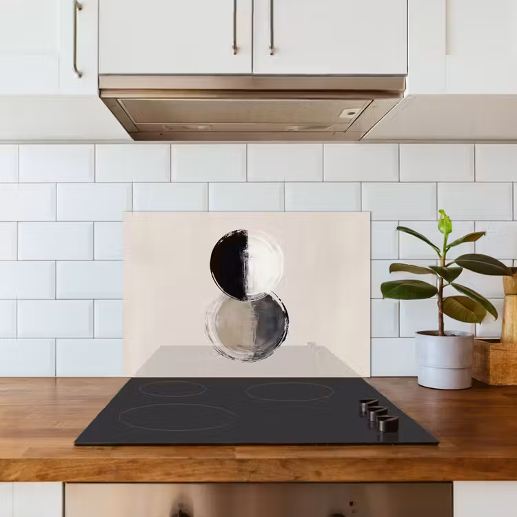 Cirkels - Strepen - Minimalistisch - Zwart keuken achterwand spatscherm klein -sfeer2