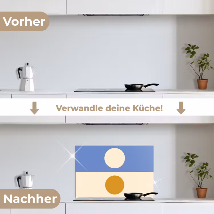 Cirkels - Symmetrisch - Wit - Blauw- Geel keuken achterwand spatscherm klein -voor_na_DE