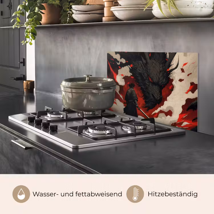 Krijger - Draak - Zwart - Rood - Rook keuken achterwand spatscherm klein -usp_DE