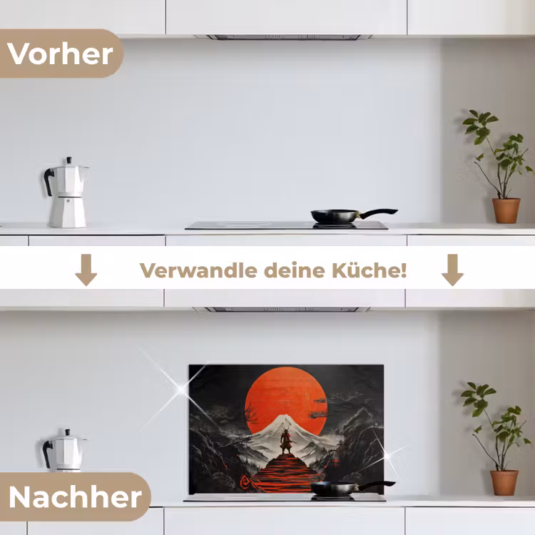 Krijger - Rode trappen - Zon - Berg keuken achterwand spatscherm klein -voor_na_DE