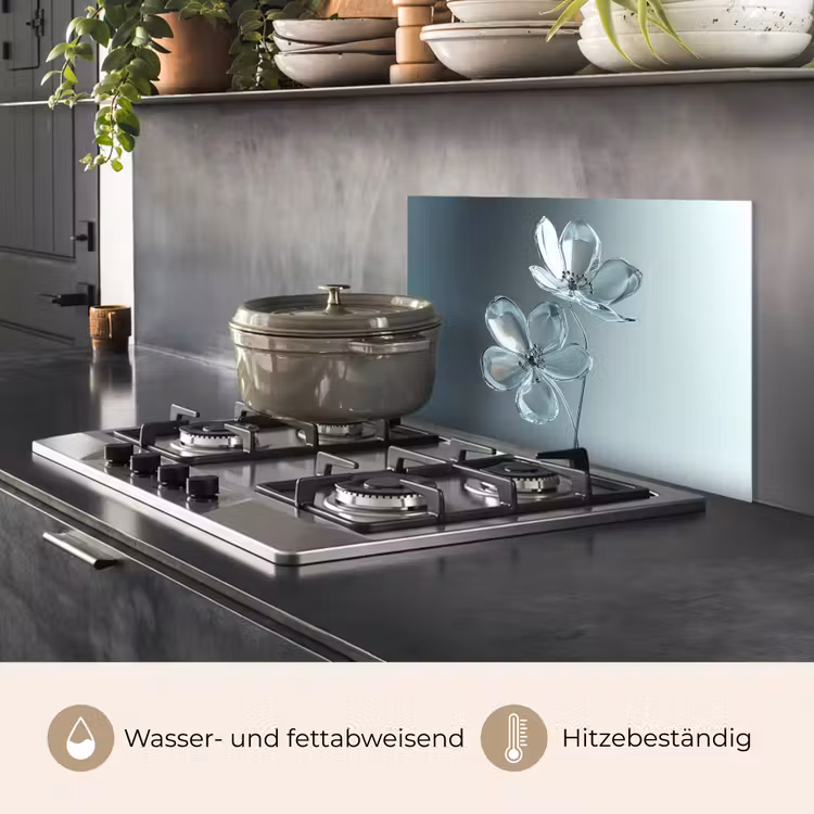 Kristal - Bloemen - Grijs keuken achterwand spatscherm klein -usp_DE