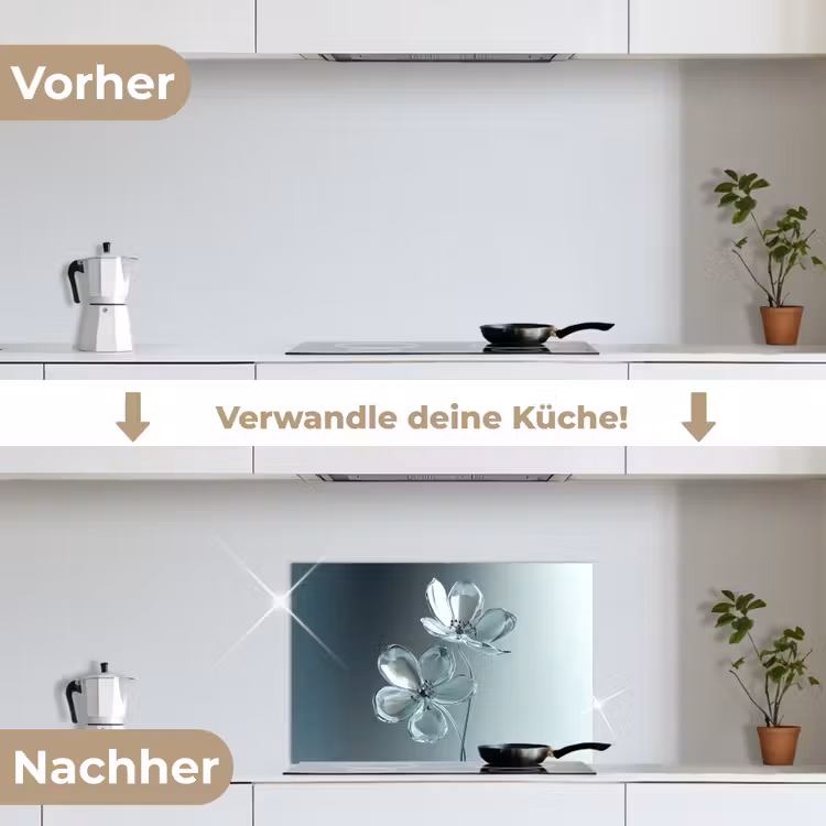 Kristal - Bloemen - Grijs keuken achterwand spatscherm klein -voor_na_DE