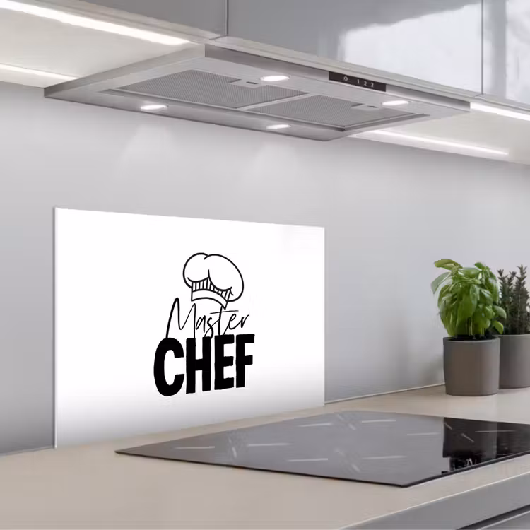 Keuken - Koken - Bakken - Chef - Master Chef - Kok - Tekst keuken achterwand spatscherm klein -3d_schuin
