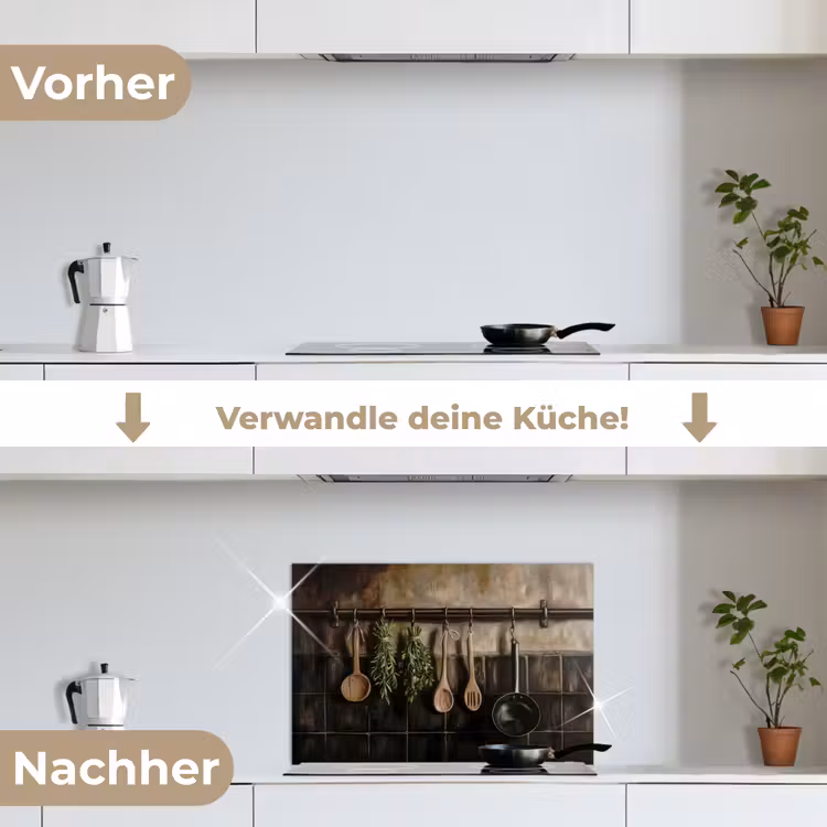 Keukengerei - Rustiek - Tegels - Kruiden keuken achterwand spatscherm klein -voor_na_DE