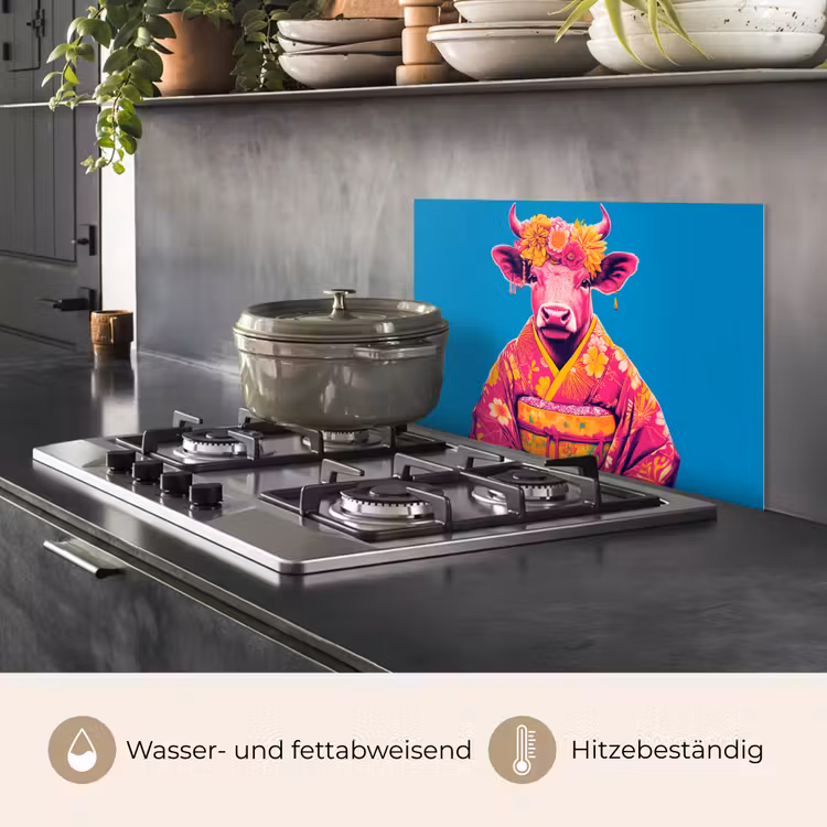 Koe - Bloemenkrans - Oorhangers - Kimono keuken achterwand spatscherm klein -usp_DE