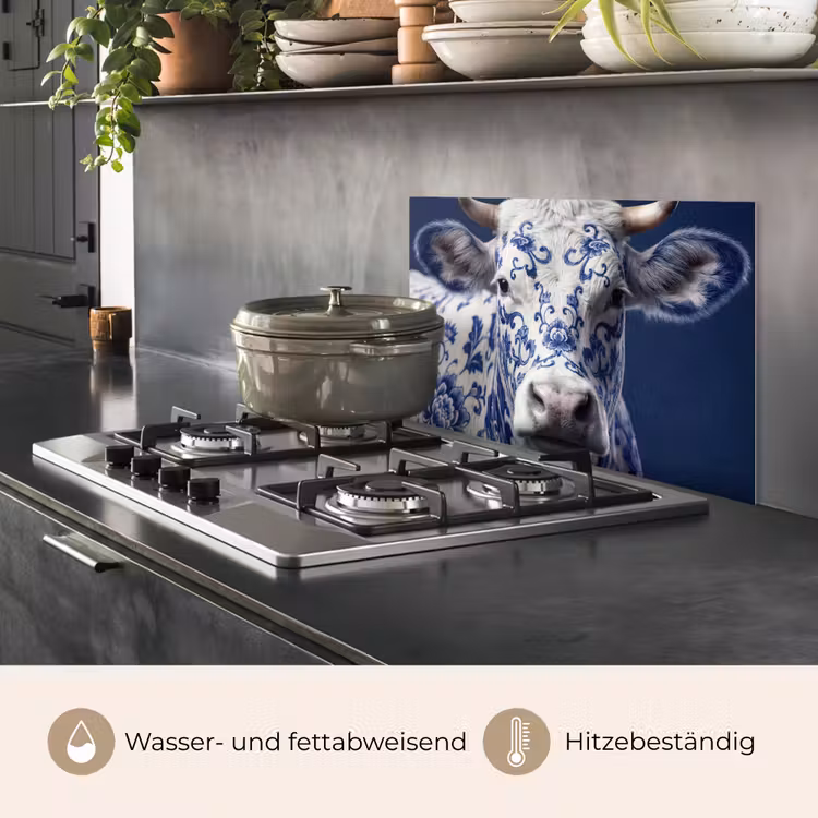 Koe - Delfts - Blauw - Artistiek keuken achterwand spatscherm klein -usp_DE